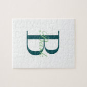 Puzzle Blanc Élégant & Monogramme Vert (Horizontal)