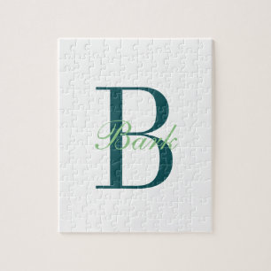 Puzzle Blanc Élégant & Monogramme Vert