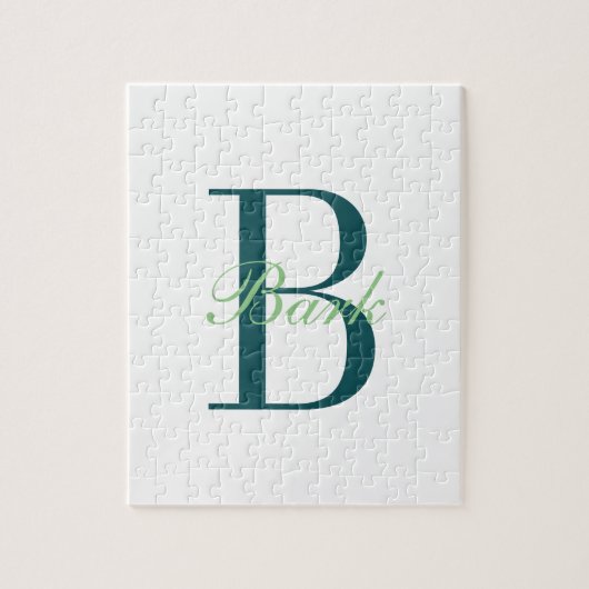 Puzzle Blanc Élégant & Monogramme Vert (Vertical)
