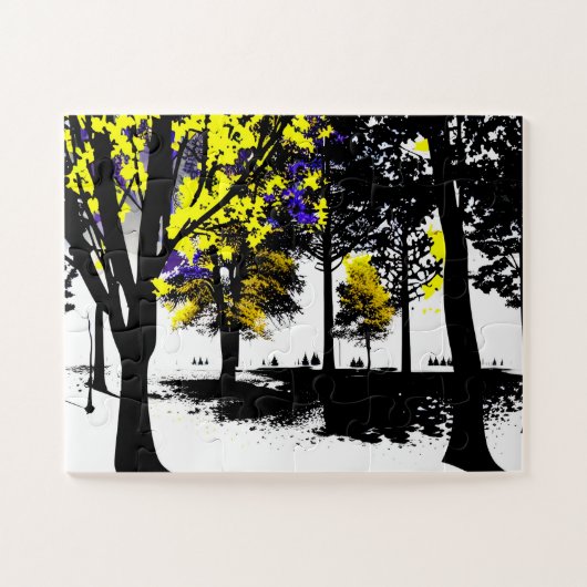 Puzzle Blanc noir Abstrait jaune et violet pour enfants (Horizontal)