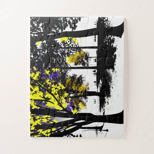 Puzzle Blanc noir Abstrait jaune et violet pour enfants (Vertical)
