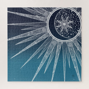 Puzzle Blanc Sun Moon Mandala Blue Gradient Design