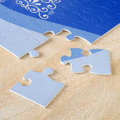 Puzzle Bleu Blanc Joyeux Arbre de Noël Étoiles Nuit Lumiè (Côté)