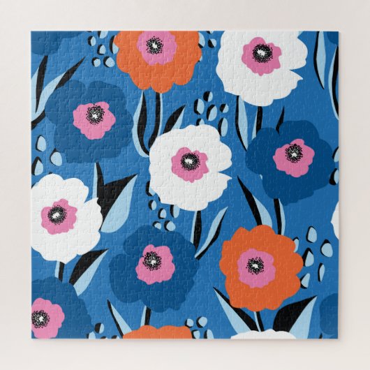 Puzzle Bleu Blanc Rouge : Scandinave Florale. (Vertical)