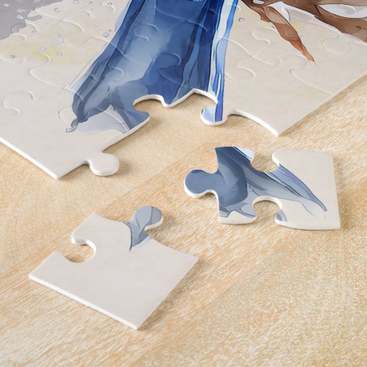 Puzzle Bleu bleu orange rustique Aquarelle (Côté)