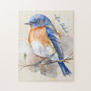 Puzzle Bleu bleu orange rustique Aquarelle