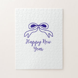 Puzzle Bleu bow bonne année nom date simple minimaliste