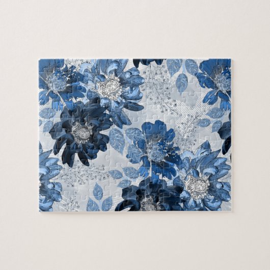 Puzzle Bleu clair, fleurs bleu foncé sur gris clair (Horizontal)