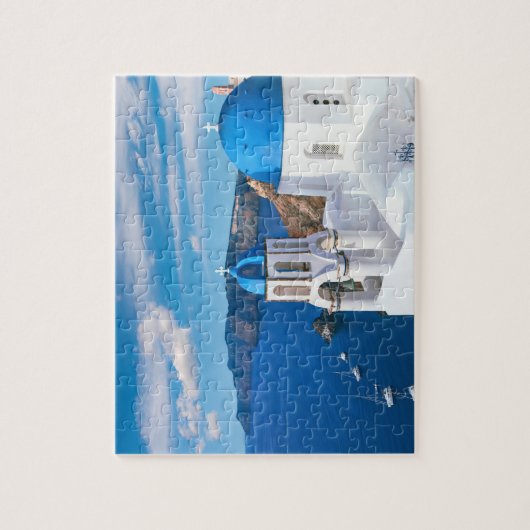 Puzzle Bleu Cupola Eglise Océan Vue Oia Santorin Grèce (Vertical)