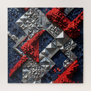 Puzzle Bleu foncé Rouge vif Argent Micro Mosaïque 3D