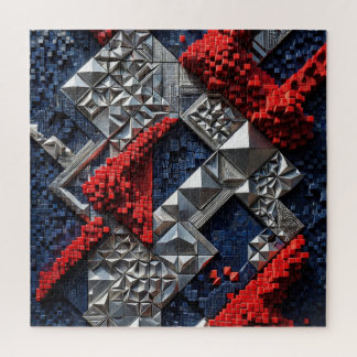 Puzzle Bleu foncé Rouge vif Argent Micro Mosaïque 3D 