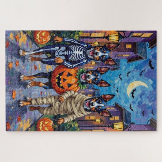 Puzzle Bleu Heeler Chiens Trick-or-Treating in Halloween (Horizontal)