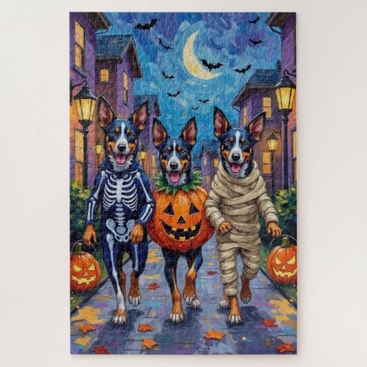 Puzzle Bleu Heeler Chiens Trick-or-Treating in Halloween (Vertical)