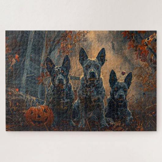 Puzzle Bleu Heeler Halloween nuit chien délice (Horizontal)