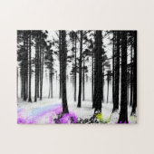 Puzzle Bleu jaune violet dans la Forêt de silhouette noir (Horizontal)