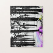 Puzzle Bleu jaune violet dans la Forêt de silhouette noir (Vertical)