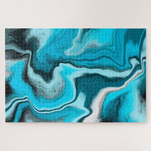 Puzzle Bleu, noir et Marbre blanc Fluid Art (Horizontal)