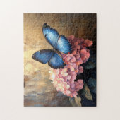 Puzzle Bleu papillon rose fleurs (Vertical)