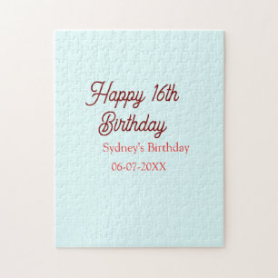 Puzzle Bleu pastel rouge joyeux 16e anniversaire nom date