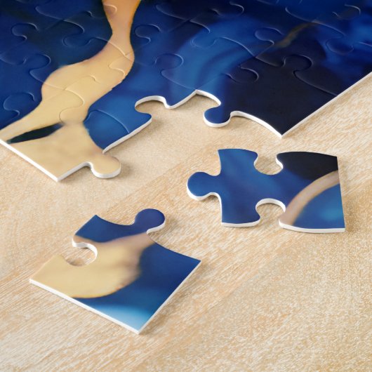 Puzzle Bleu tendance en or faux marbre (Côté)