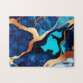 Puzzle Bleu tendance en or faux marbre (Horizontal)