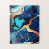 Puzzle Bleu tendance en or faux marbre (Vertical)