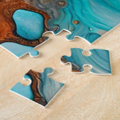 Puzzle bleu turquoise, rouille et or peinture abstrait (Côté)