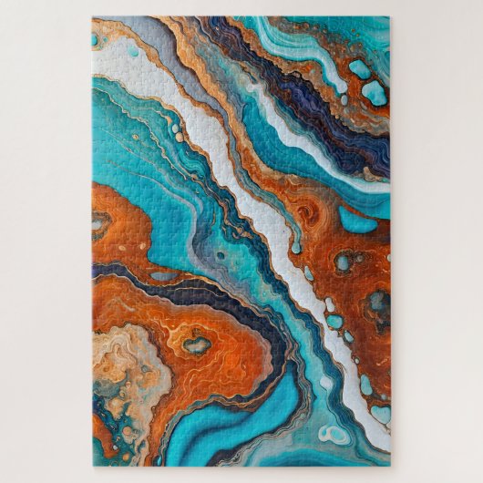 Puzzle bleu turquoise, rouille et or peinture abstrait (Vertical)