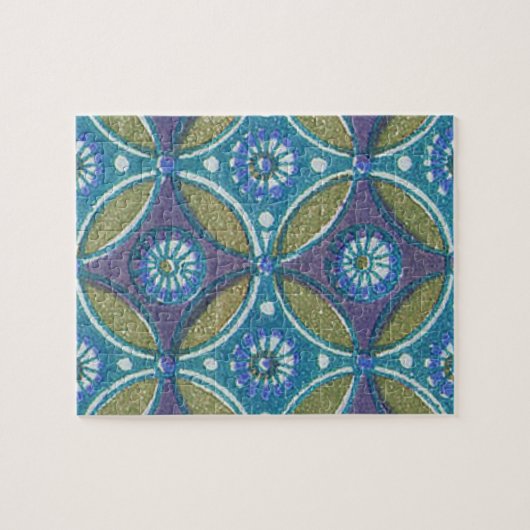 Puzzle Bleu vert Rustique Boho Motif circulaire géométriq (Horizontal)
