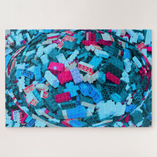 Puzzle Blocs bleus Abstraits Accentuation rouge
