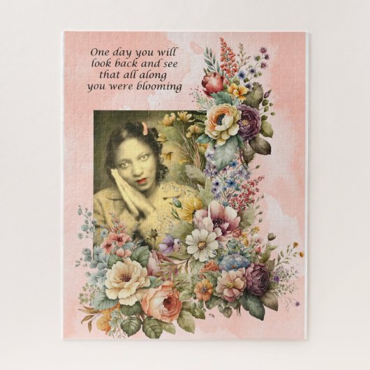Puzzle "Blooming all Along" cite jolie fille et fleurs (Vertical)