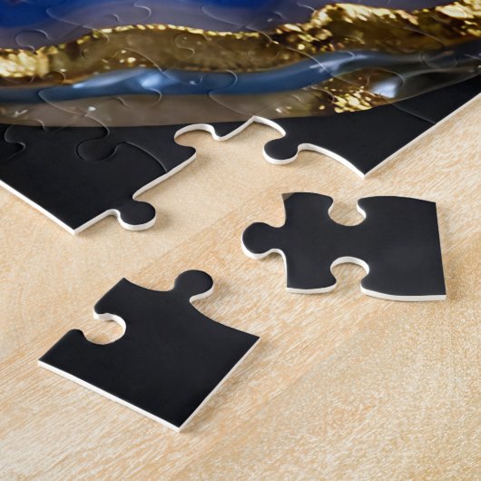 Puzzle Blue Agate Geode Gold Edge Crystal Art (Côté)