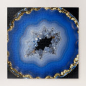 Puzzle Blue Agate Geode Gold Edge Crystal Art (Horizontal)
