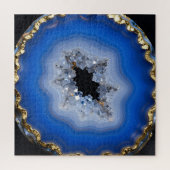 Puzzle Blue Agate Geode Gold Edge Crystal Art (Vertical)
