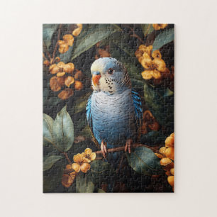 Puzzle Blue Budgie Budgerigar Fleurs Jaunes