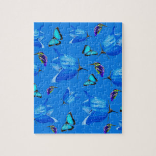 Puzzle Blue Butterflies, Kingfishers, And Bell Flowers