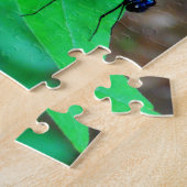 Puzzle Blue Damselfly on a green leaf. (Côté)