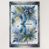 Puzzle Blue Dragonfly Botanical Watercolor (Vertical)