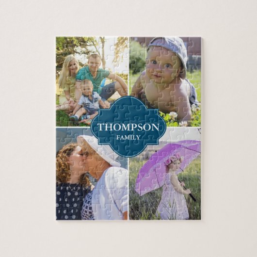 Puzzle Blue Family Photo Collage Nom de famille (Vertical)