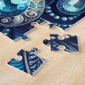 Puzzle Blue Feather Masquerade Mask Illustration (Côté)