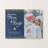 Puzzle Blue Gold Photo Days Joyeux Script brillant Holida (Horizontal)
