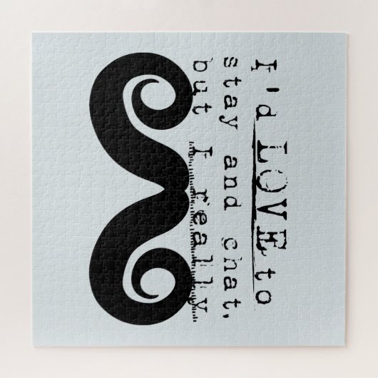 Puzzle Blue Grey Black Funny Humor I Mustache (Horizontal)