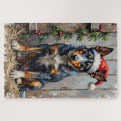 Puzzle Blue Heeler Alertly Guarding Christmas Hay Hat (Horizontal)