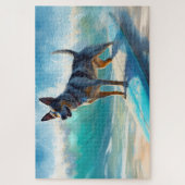 Puzzle Blue Heeler Beach Surfing Painting  (Vertical)