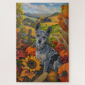 Puzzle Blue Heeler Chien Moisson d'automne Thankgiving (Vertical)