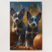 Puzzle Blue Heeler Chiot Automne Citrouille de plaisir (Vertical)