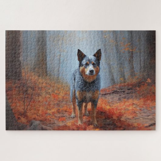 Puzzle Blue Heeler dans les feuilles d'automne automne au (Horizontal)