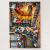 Puzzle Blue Heeler Fireplace with Christmas Lights (Vertical)