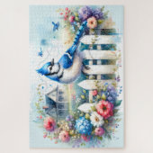 Puzzle Blue Jay Cottage Garden Fence Scene (Vertical)