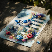 Puzzle Blue Jay Cottage Garden Fence Scene